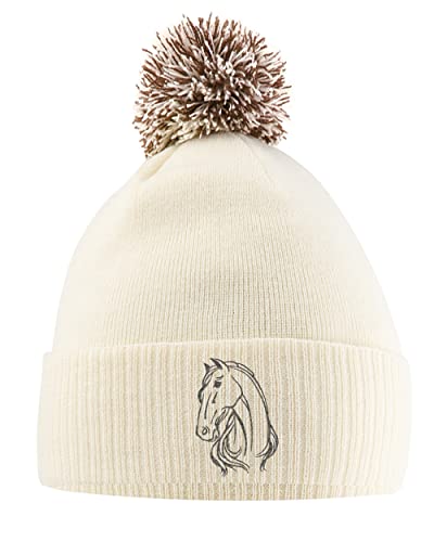Horse Head Hat - Bobble Beanie Hat - Equestrian Gifts for Girls - Winter Beanie Hat with Cute Horse Embroidered On The Front