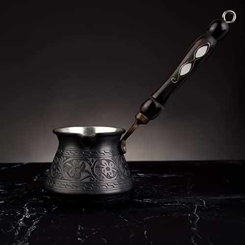 BCS 12 Oz Copper Turkish Greek Arabic Coffee Pot with Wooden Handle (4