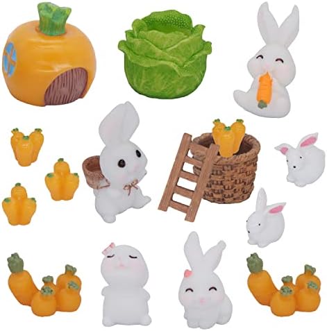 16 Pcs Cute Mini Animal Figurines Miniature, SPWOLFRT Easter Bunny Ornament Easter Rabbit Micro Fairy Garden Décor for Moss Landscape DIY Terrarium Craft Accessories Home Outdoor Indoor (Bunny family)