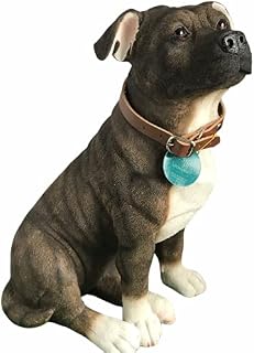 Lesser & Pavey extra large (height 26cm) realistic sitting Brindle brown 'Staffie Staffordshire Bull Terrier with collar