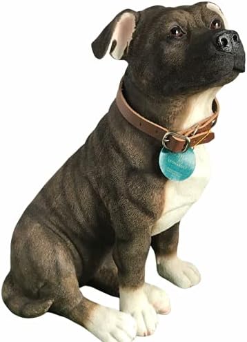 Lesser & Pavey extra large (height 26cm) realistic sitting Brindle brown 'Staffie Staffordshire Bull Terrier with collar
