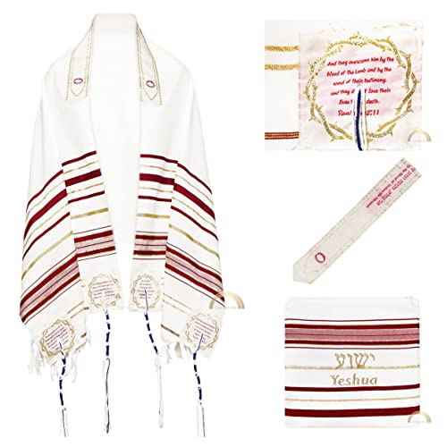 The Blood Of Yeshua The Messiah, Messianic Tallit Prayer Shawl- Red 72