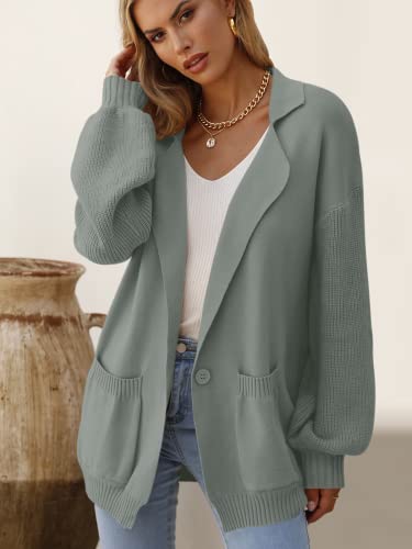 Deep Self Sweaters For Women Warm Cardigan Open Front Collared Grey Cardigan Green Button Knit Cardigan Winter #TOP4
