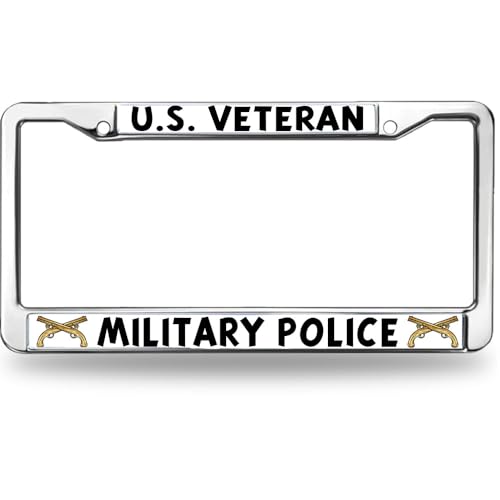 Image of US Veteran Military Police Chrome License Plate Frame US Army Veteran License Plate Frame for Birthday Gift