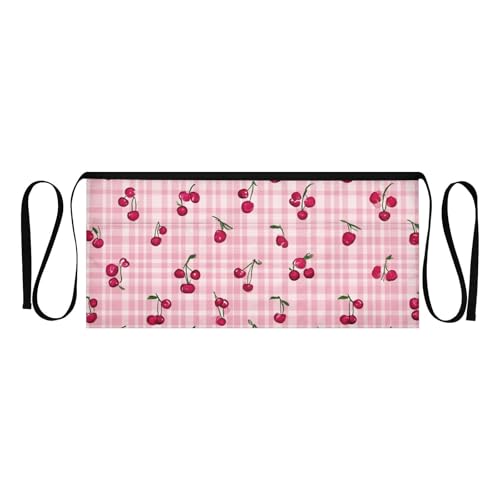 ElliTarr Server Waist Half Apron with 3 Pockets Waterproof Gardening Short Aprons for Men Women Pink Cute Checkered Cherry