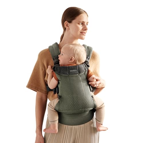 Image of BabyBjörn Baby Carrier Harmony, Dark Green, 3D Mesh | 3-in-1 Ergonomic Baby Carrier; Newborn, Facing-in, Outward-Facing, and Back Carrying Positions Supported (7-40 lbs), Newborn to Toddler