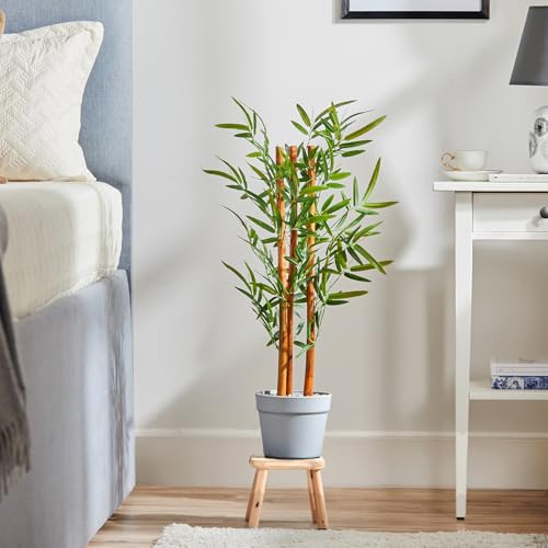 Image of amazon basics Artificial 3-Stem Bamboo Plant with Light Grey Plastic Pot | 75 cm Realistic Faux Greenery | Durable Plastic | Zero Maintenance | Indoor & Outdoor Home Office Decor