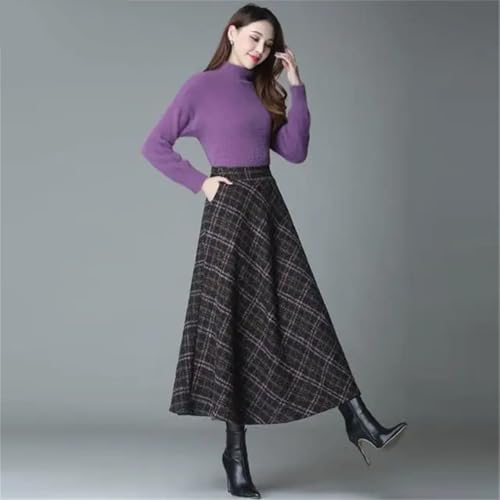 Women's Spring and Summer High Waist Plaid Loose Swing Daily Party Wool Skirt4