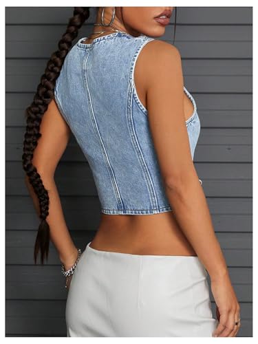 Floerns Women's Going Out Denim Vest Sleeveless Button Up V Neck Y2k Crop Tops2