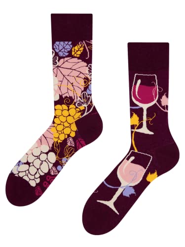 Dedoles Socken Unisex Damen Herren & Kinder Baumwolle viele lustige Designs 1 Paar Geschenk links rechts verschieden Farbe Mehrfarbig Motiv Rotwein Gr. 39-42