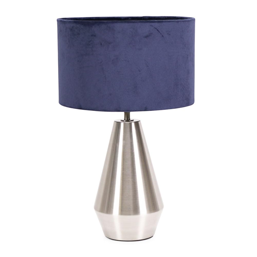 Valuelights Unisex Silver Jax Brushed Chrome Dimmable Touch Table Lamp W/ Velvet Drum Shade & Led Bulb In