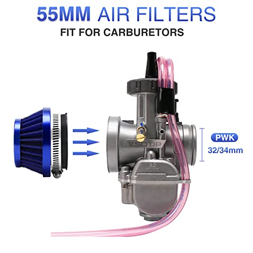 Image of 2PCS Motorcycle 55MM Air Intake Filter Universal Carburetor Air Filter Cleaner for Dirt Pit ATV SSR TTR Bike Breather Filter Fit for Many Different Carburetors (Blue 55MM)