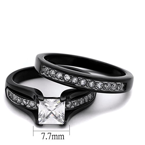 Marimor Jewelry Stainless Steel Black Ion Plated His and Hers 3 Piece Wedding Engagement Ring Band Set4