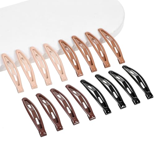 Lot de 16 barrettes à cheveux antidérapantes en métal pour femme - Accessoires élégants pour cheveux épais et fins (noir, marron foncé, marron clair, beige, 6,1 x 1 cm)