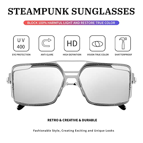 FEISEDY Men Retro Steampunk Sqaure Pilot Sunglasses Vintage Metal Hollow Frame Oversized Gothic Women Shades B28994