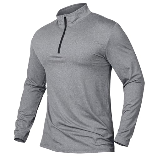 Camisas Deportivas activas para Hombre con Cremallera de un Cuarto y Manga Larga Correr, Elastano, Ligero Slim fit, Ideal Pesca, Verano Estilo Urbano/g
