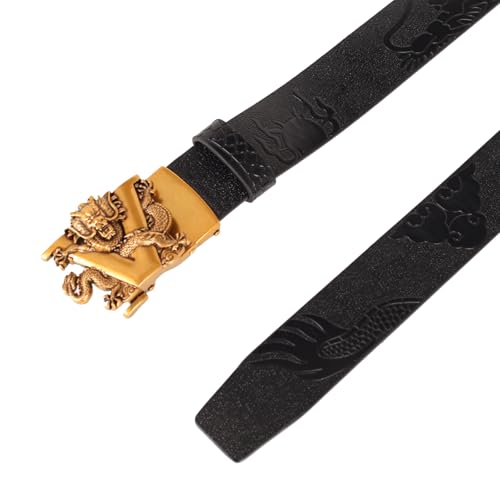 Image of Aurolran Men&Womens Leather Dress Belt Business Automatic Buckle Belt Color-Black Silver Gold