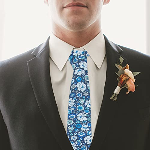 Image of Mantieqingway Men's Skinny Tie, Cotton Floral Ties for Men Wedding Necktie for Groom, Groomsmen, Missions, Dances