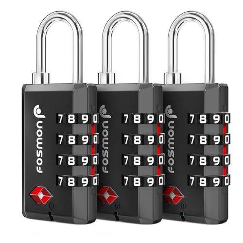 Image of Fosmon TSA Approved Cable Luggage Locks, 3 Digit, 2 Pack Black | Push Release Button, 3 Digit Combination, Long Wire Shackle Padlock, Gun Case Suitcase Travel, Backpack Zipper Gym Locker