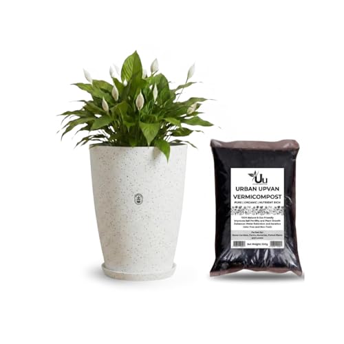 Image of Urban Upvan 14 Inch Tower Pot with Tray (White) with Vermicompost | Large Round Flower Pot | Durable Lightweight Plastic Planter for Indoor Outdoor Plants, Balcony & Garden, (Pack of 1)