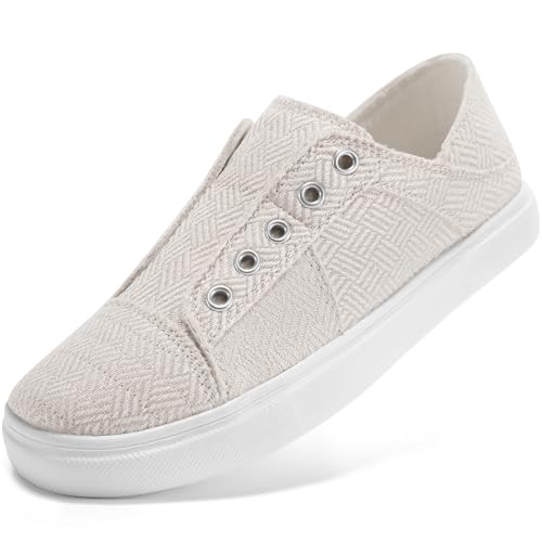 STQ Slip On Shoes Women Classic Casual Shoe Comfort Fashion Canvas Sneakers Beige US 8