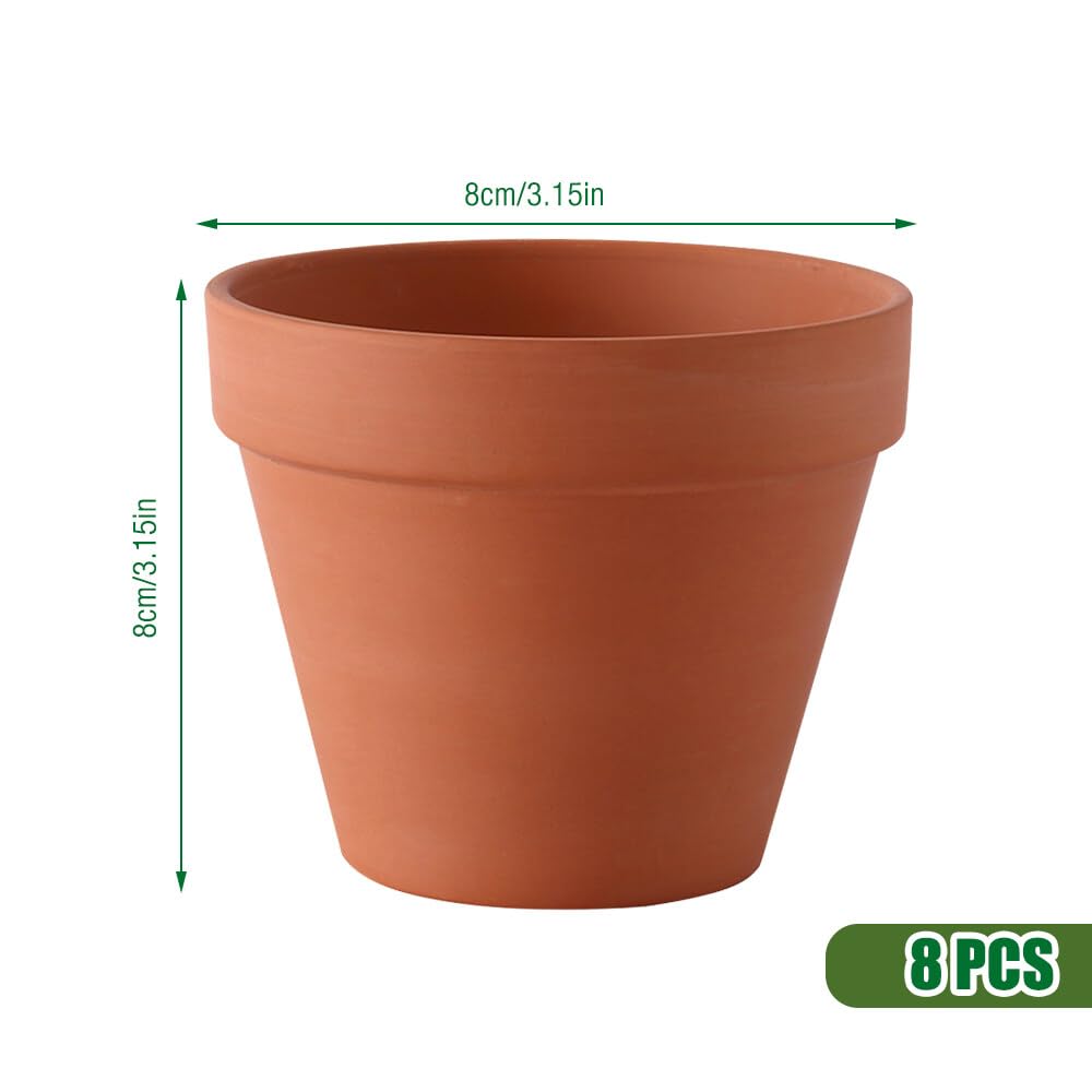 Maceta Terracota, 8 Piezas 8cm Mini Macetas, Macetas de Barro con Agujero de Drenaje, Macetas de Terracota para el Cultivo de Plantas, Decoración de Interior y al Aire Libre