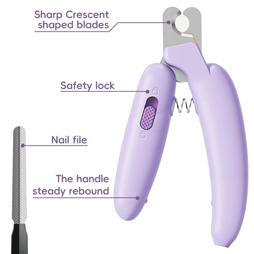 Dog Nail Clippers,Dog Nail Trimmers for Small Medium Dogs and Cats - Professional Grooming Tool with Safety Lock, Sharp Stainless Steel Blade Prevents Splitting,Includes Nail File (Purple-mini) - Image 6