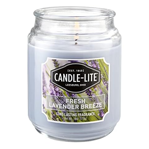 Candle-lite Fresh Lavender Breeze Fragrance, One 18 oz. Single-Wick Aromatherapy Candle with 110 Hours of Burn Time, Light Purple Color Cover