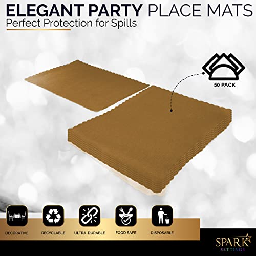 Paper Placemat Disposable, Gold Place Mats With Scalloped Edges, Durable Paper Placemat For Holiday Wedding Party Supplies Decor, 9.75 X 14 Inches, Pack Of 50 - By Sparksettings #TOP3