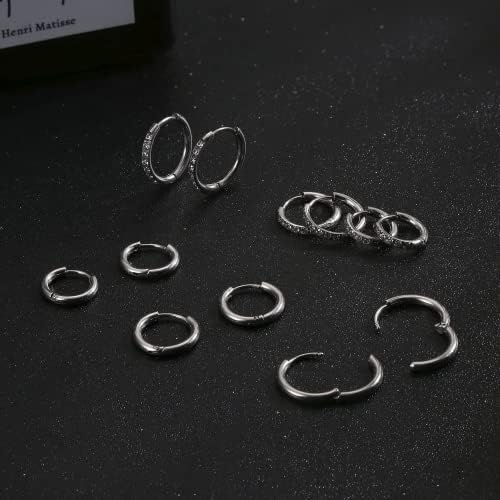MILACOLATO 6 Pairs Small Huggie Hoop Earrings for Women Stainless Steel Tiny CZ Cartilage Hoop Hinged Earrings Silver Gold Hoop Ear Piercing Hypoallergenic Sleeper Earrings for Girls 8MM 10MM 12MM