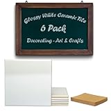 6 Ceramic White Tiles Glazed 6 x 6 with Cork Backing Pads, DIY Make Your Own Hot Plate, Painting...