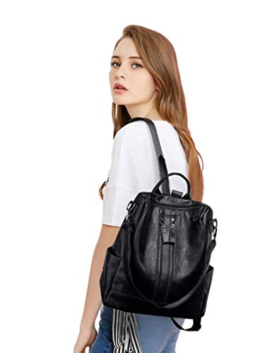 Ro Rox Womens Faux Leather Punk Zip Laptop Adult Uni Work Backpack Bag Rucksack - Black #TOP3