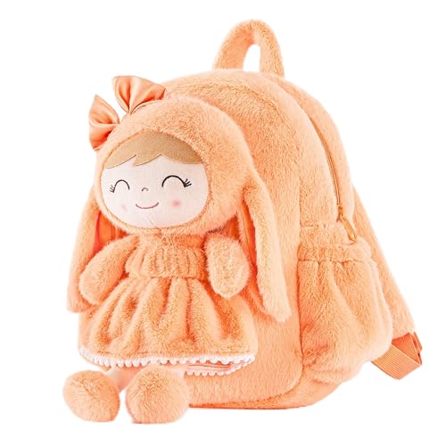 Gloveleya Presentes de volta às aulas para meninas mochila de pelúcia bolsa de fraldas boneca Detachabale, Mochila de coelho de pelúcia - laranja, 11 inches, Mochila infantil