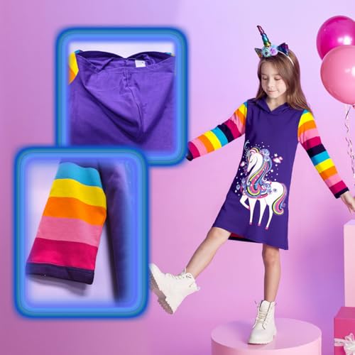 VIKITA Girls Dresses Pink Winter Clothes Sparkling Long Sleeve Hoodie for Little Kids 2-12 Years Valentine's Day Gifts3