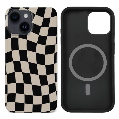 uCOLOR Compatible with iPhone 15/14/13 Case [8 ft Drop Tested] Compatible with MagSafe - Protective Luxury Designer Mag Series Cases (Black Checkered, iPhone 15/14/13)