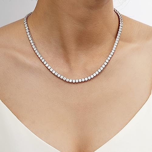 14K Gold or Rhodium Plated Tennis Necklace | Classic Necklace for Women and Men | 3mm-5mm Round Cut Cubic Zirconia CZ Simulated Diamond3