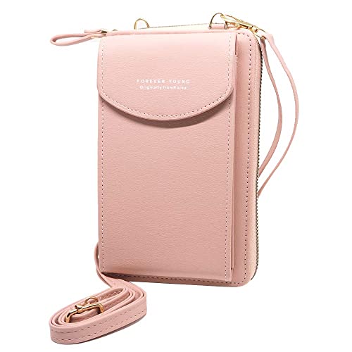 RAYPOW Forever Young Kleine Crossbody Tasche Dunkle Pink · Handytasche Brieftasche mit Credit Card Slots für Frauen