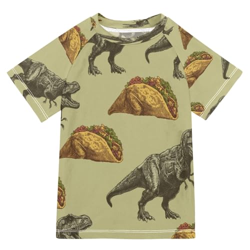 Boys Short Sleeve T-Shirts Dinosaurs T-rex Tacos Rashguard Kids Swim Shirts Sun UPF 50+