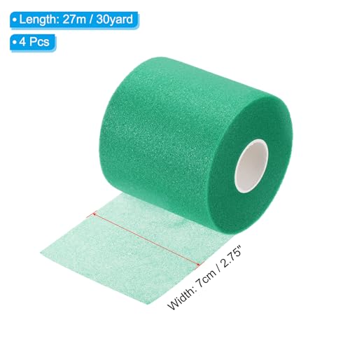 PATIKIL Schaumstoff Vorverpacktes Sportband 2.75 x 30 Yards 4 Rollen Nicht Klebend Prewrap Stirnbänder für Haare Fußball Sport Handgelenke Ellbogen Knie Knöchel Dunkel Grün