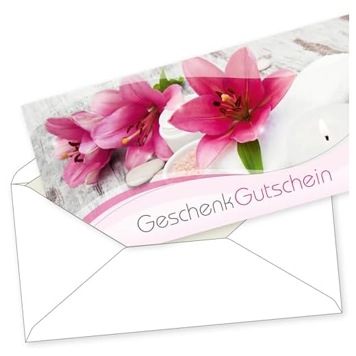 tatmotive Geschenk-Gutscheine Wellness & Kosmetik (500 Stück mit Umschläge) zum Stempel, für Massage & Beauty Gutschein-Karten