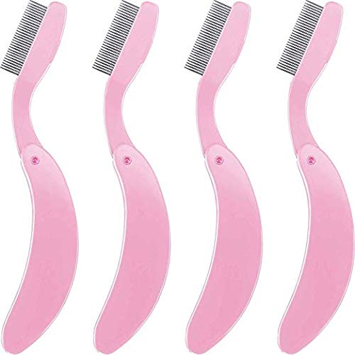 Eyebrow Brush,4pcs Stainless Steel Teeth Eyebrow Brush Comb and Brow Makeup Brush (Come with 4 Pcs Eyebrow Razor)