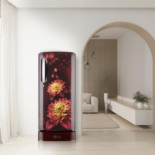 Image of LG 185 L, 5 Star, Direct-Cool, Smart Inverter Compressor, Single Door Refrigerator with Fast Ice Making (GL-D201ASFU, Scarlet Florance, Runs on Home Inverter, Moist 'N' Fresh & Base stand with drawer)