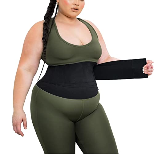 Plus Size Waist Trainer for Women Tummy Wrap Waist Trimmer Belt Long Torso Slimming Body Shaper Black