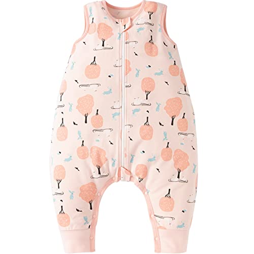 Duomiaomiao Schlafsack mit füßen, Sommerschlafsack mit füßen,100% Musselin Schlafsack Baby,Sommerschlafsack Baby 0.5 tog mit Doppelreißverschluss, schweißableitend und atmungsaktiv Cover