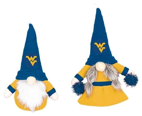 West Virginia University Plush Set of 2 Gnome Hanging Decorations by Hanna’s Handiworks- Fan/Cheerleader Holiday/Dorm Ornaments- Ideal Gift for Graduation/Alumni- Show Your NCAA Big 12 Team Spirit