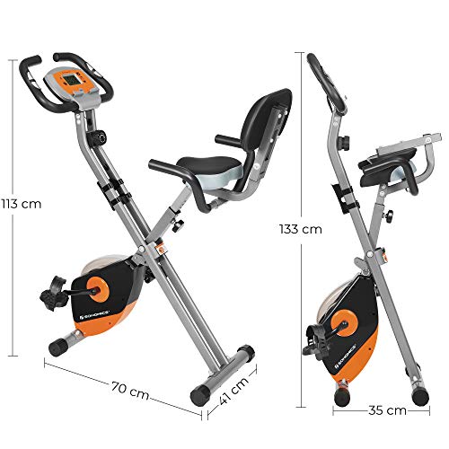 SONGMICS Hometrainer, indoor fietsen, fitness en oefeningen thuis, zaal, opvouwbaar, met rugleuning, 8 weerstanden, sensor, belasting 100 kg - Afbeelding 8