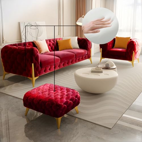 Image of 4 Seater Sofa Set Modern Classic Chesterfield Style Sofa Set with Pillows for Living Room, Bedroom and Office and Hallway Colour (3+1+OTTO Burgundy FC)