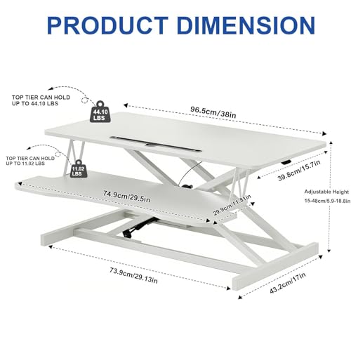 Generic 38-Inch Pneumatic Standing Desk Converter with Dual-Monitor Tray — view 2