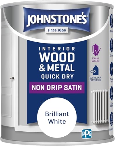 Johnstone's - Quick Dry Satin - Brilliant White - Satin Finish - Water Based - Interior Wood & Metal - Radiator Paint - Low Odour - Dry in 1-2 Hours - 12m2 Coverage per Litre - 0.75 L (Pack of 5) option