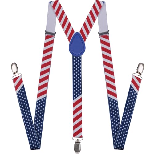 Image of Suspenders for Men and Women Adjustable Elastic 1 inch Wide Leather Heavy Pants Strong Metal Clips Suspender Costume